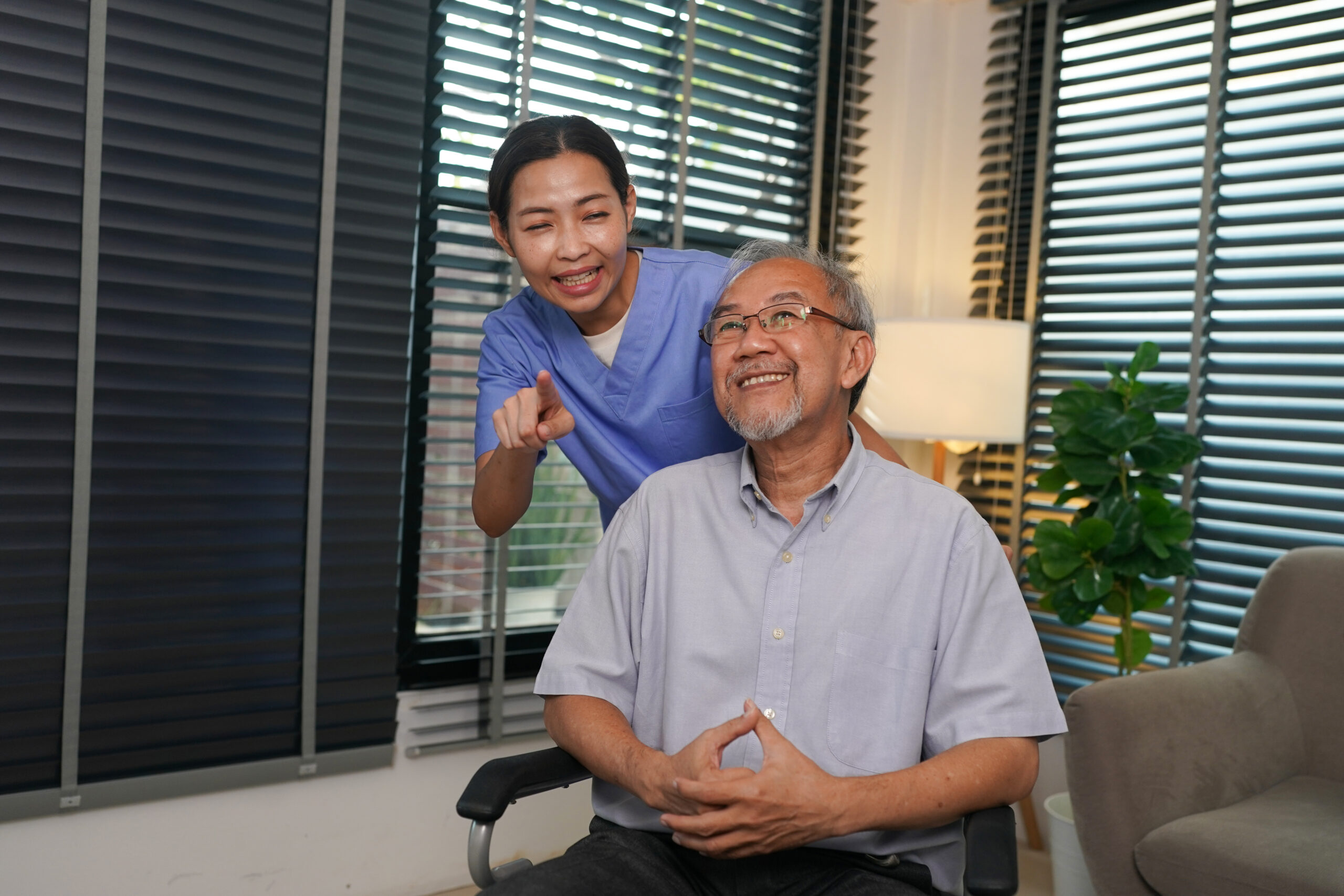 Caregiver with a senior man at home in Walnut Creek